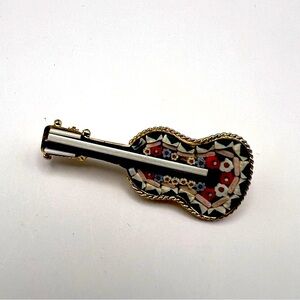 Vintage Made in Italy Micromosaic Guitar Brooch